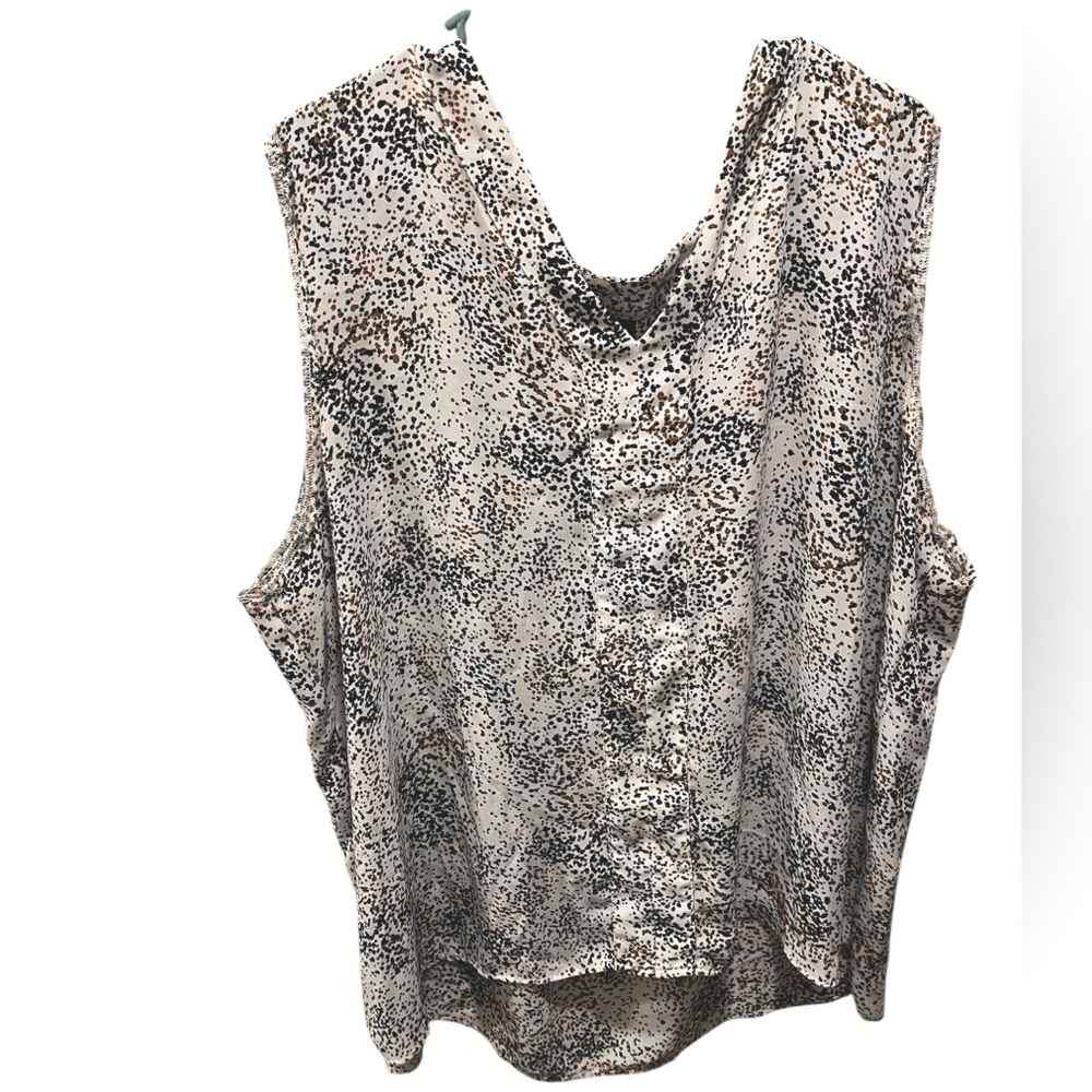 Jones Nee York Plus Size Blouse Sleeveless 3x White With Brown and Black Dots
